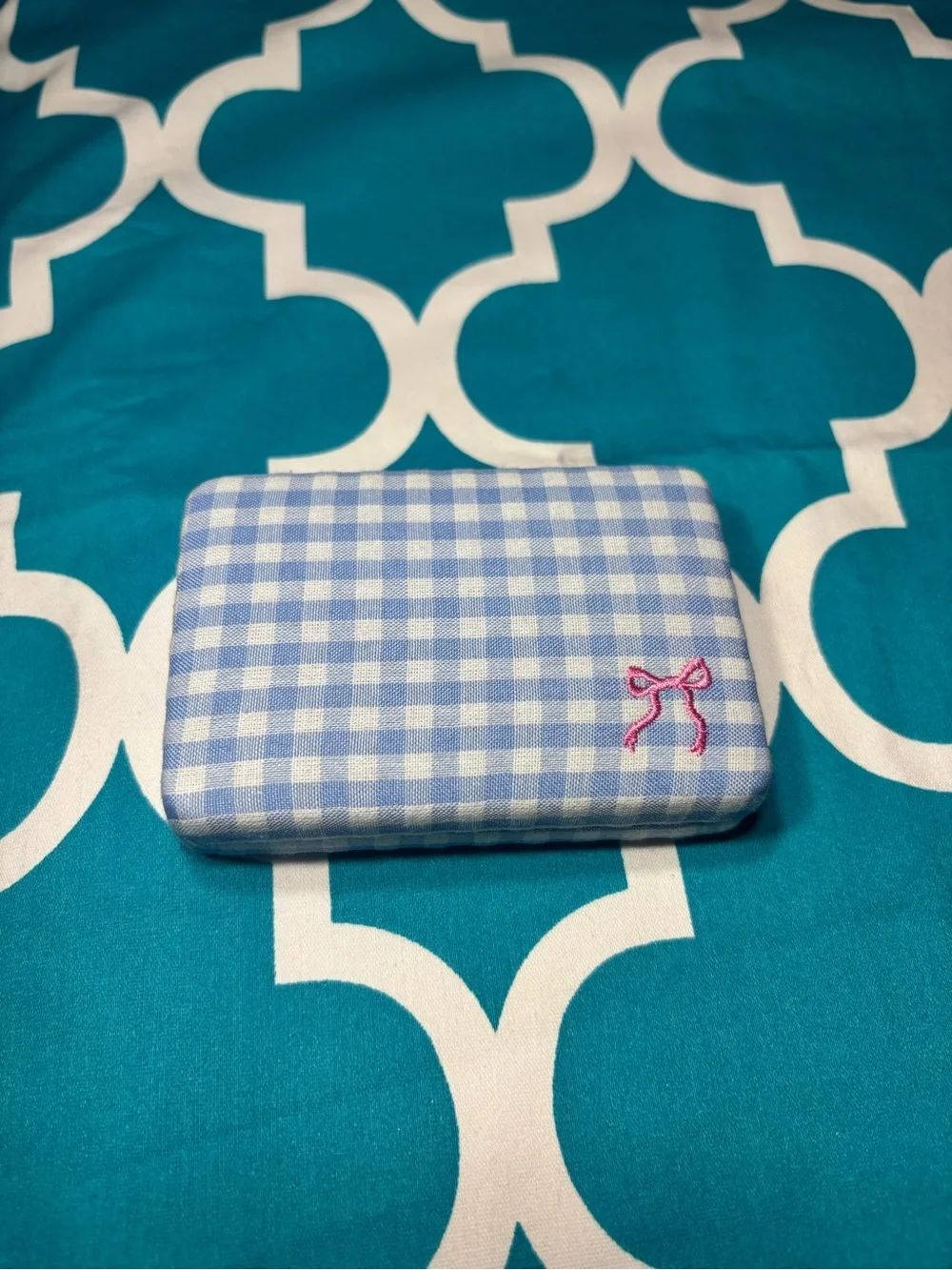 New Gingham Small Jewelry Travel Case with Pink Bow Accent
